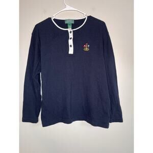 Lauren Ralph Lauren Navy Crest Anchor Nautical Old Money Thermal Henley Shirt M